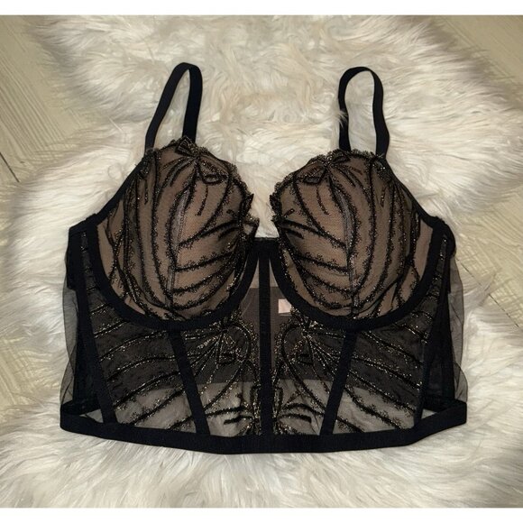 Victoria's Secret Other - Victorias Secret Dream Angels Bustier Longline Bra Womens 36DD Glitter Black